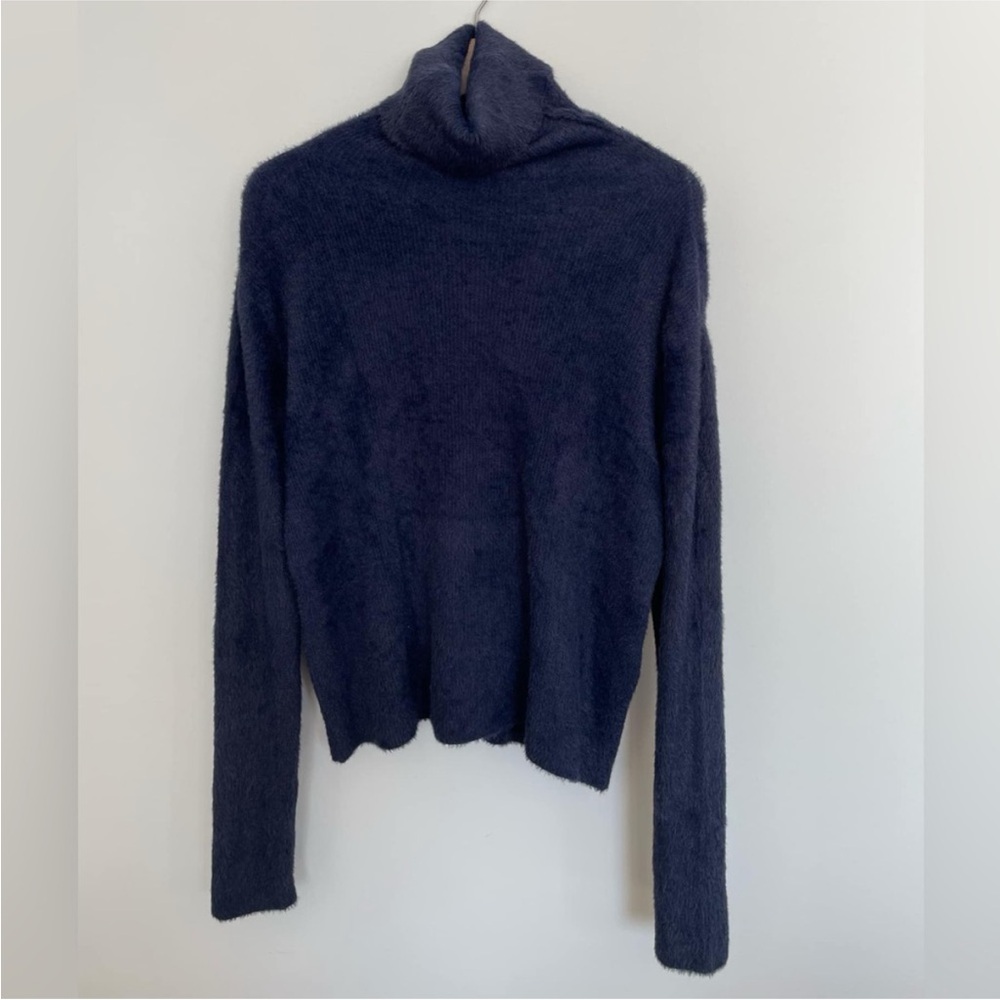 M Made in Italy Blue Cozy Turtleneck Knit Sweater Women's Size L Soft Minimalist